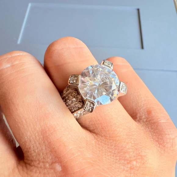 Huge Estate 10.88ct Cubic Zirconia Sterling Silver 925 Statement Cocktail Ring - Picture 3 of 13